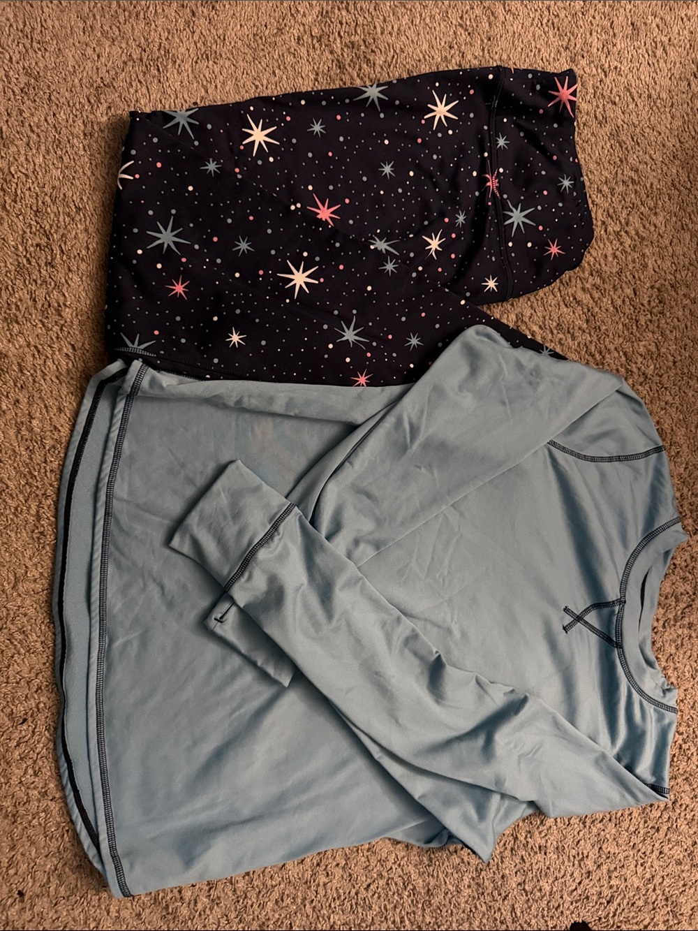 Cuddl Duds Light Blue Long Sleeve Top with Black Star Scarf